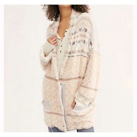 Free People Sweaters - Free People Fuzzy Fair Weather Cardigan Naturalle Womens Medium Oversized
